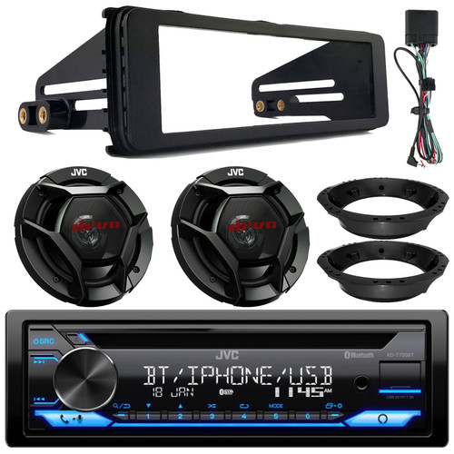 JVC KD-T720BT Single DIN Bluetooth USB/AUX CD Player AM/FM Radio Multimedia Stereo Receiver W/Install Kit, 2x 6.5" 300 Watt Max Power 2-Way Coaxial Speakers W/Mounting Adaptors (Fits 1998-2013 HD)