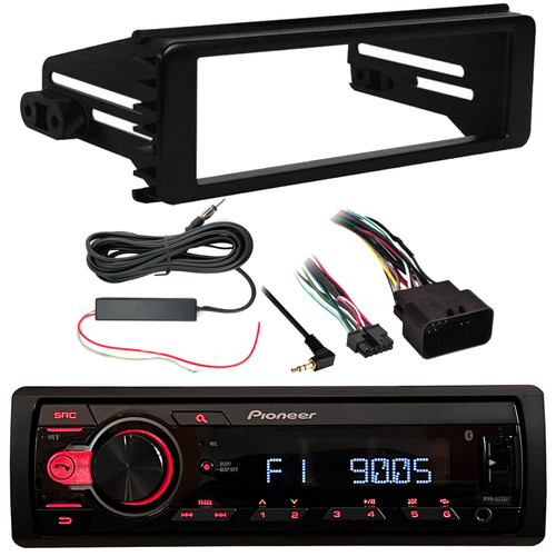 Pioneer MVH-S215BT Single DIN Bluetooth USB AUX AM/FM Digital Media Receiver Bundle Combo with Stereo Install Kit and Signal Reception Amplifier (Fits Select 1998-2013 Harley Davidson Motorcycles)