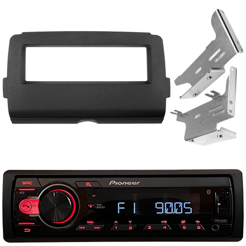 Pioneer MVH-S215BT Single DIN Bluetooth USB AUX AM/FM Radio Stereo Digital Media Receiver Bundle Combo with Single DIN Stereo Install Kit (Fits Select 2014-UP Harley-Davidson Bat Wing Fairing)