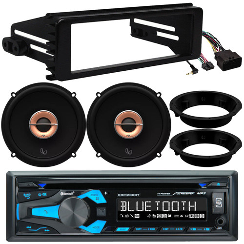 Dual XDM280BT Single DIN Bluetooth AM/FM Radio USB AUX CD Receiver, 2x 6.5" 255W Audio Speakers, Stereo Install Kit, Speaker Adapters (Fits Select 1998-2013 Harley Davidson Touring Motorcycles)