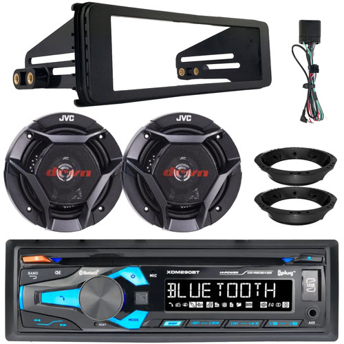 Dual Electronics XDM290BT Single-DIN Bluetooth AUX/USB MP3/CD AM/FM Stereo In-Dash Receiver W/Install Kit, 2x 6.5" 300W Max 2-Way Coaxial Speakers W/Adapters (Bundle Fits 98-13 HD Motorcycles Models)