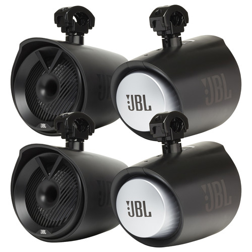 2 Pairs (QTY 4) of JBL Tower X MT8HLB 8" 450 Watts Peak Power 2-Way Black Marine Audio Tower Speakers with RGB LED Lighting