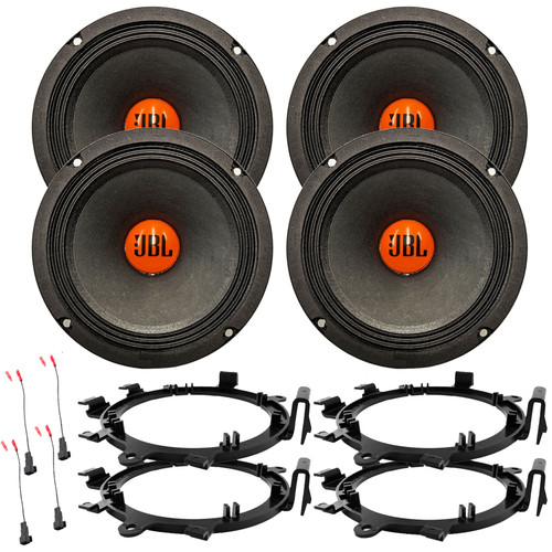 Two Pairs (QTY 4) of JBL SHOCKWAVE150W65 6.5" 300 Watt Max Power Midrange Woofer Car Audio Speakers, 2x Speaker Wire Harness, 4x Speaker Mounting Bracket Adaptor (Bundle Fits 1995-2009 GM Vehicles)
