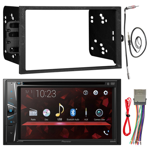 Pioneer AVH-G225BT Double DIN CD/DVD Player Receiver Bundle Combo Antenna Adapter, Wiring Harness, Double DIN Install Kit, 22" Wired Radio Antenna (Fits Select GM Vehicles)
