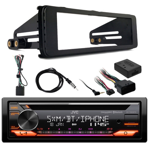 JVC KD-T920BTS Single DIN AM/FM Radio Stereo USB AUX CD Player Bluetooth Car Audio Receiver, Harley Davidson Single-DIN Stereo Installation Kit, 40" Wired Antenna, Handle Bar Control Interface