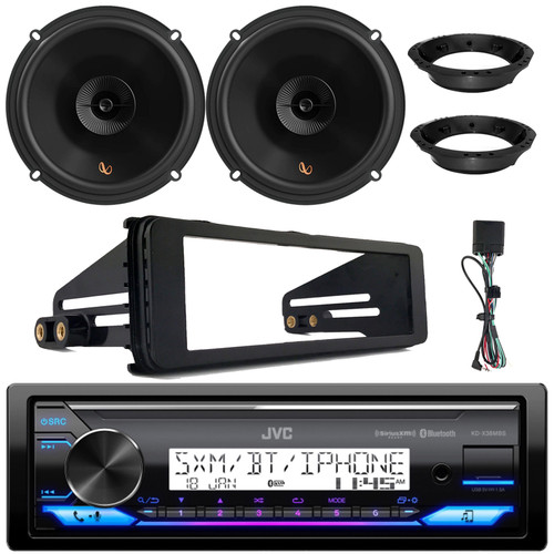 JVC KD-X38MBS Single DIN Marine MotorSports Bluetooth USB/AUX LED AM/FM Radio SiriusXM Ready Stereo Receiver w/Install Kit, 2x 6.5" 150W Max Power 2-Way Multi-Element Speakers w/Mounting Adapters