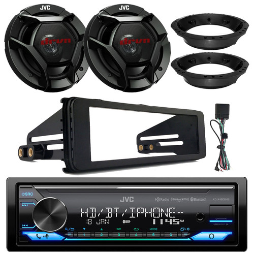 JVC KD-X480BHS Single DIN Bluetooth USB/AUX LED AM/FM Radio SiriusXM Ready Amazon Alexa Stereo Receiver w/Install Kit, 2x 6.5" 300W Max Power 2-Way Coaxial Speakers w/Mounting Ring Adapters