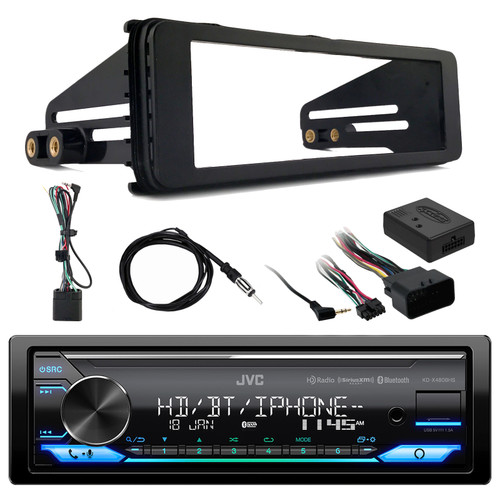 JVC KD-X480BHS Single DIN Bluetooth USB AUX LED AM/FM Radio Stereo Amazon Alexa LED Car Audio Receiver, Harley Davidson Single-DIN Stereo Install Kit, 40" Wired Antenna, Handle Bar Control Interface