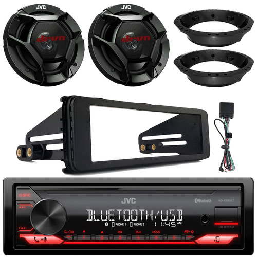 JVC KD-X280BT Single Din Bluetooth USB/AUX AM/FM Radio Digital Media In-Dash Stereo Receiver W/Install Kit, 2x 6.5" 300 Watt Max Power 2-Way Coaxial Speakers W/Mounting Adaptors (Fits 1998-2013 HD)