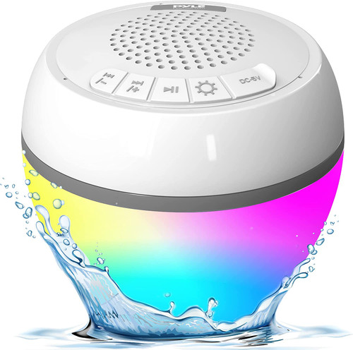 Portable Wireless Speaker with Colorful Lights - Floating Pool Speaker IP68 Waterproof Speaker (White)