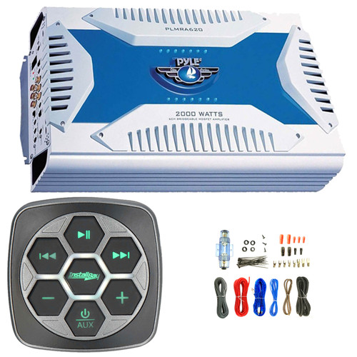 Metra IBBTR19 Marine 3-Zone Bluetooth Controller, Pyle PLMRA620 6 Channel 2000 Watt Waterproof Marine Bridgeable Mosfet Amplifier, 8 Gauge Amplifier Wiring Installation Kit