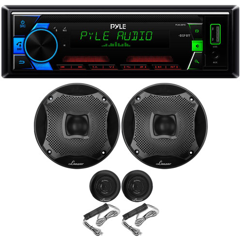 Pyle PLML50FB Single DIN Bluetooth USB/AUX AM/FM Radio Stereo MP3 Car Audio Receiver Bundle Combo with 2x 6.5" 450 Watt Peak Power 2-Way Black Audio Component Speakers