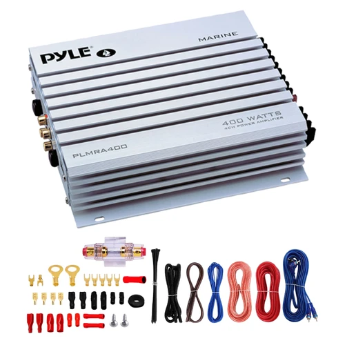 Pyle PLMRA400 Marine 4 Channel 400 Watt Amplifier, Pyle PLMRAKT8 8-Gauge Amplifier Wiring Installation Kit