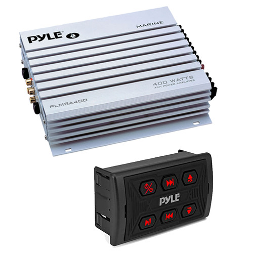 Pyle PLMRBTSQ1 Marine Bluetooth Wireless Waterproof Audio Controller, Pyle PLMRA400 Boat 4 Channel 400 Watt Amplifier