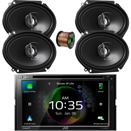 JVC KW-V960BW 6.8" Touchscreen Bluetooth WiFi/USB DVD Stereo Receiver, JVC CS-J6820 6x8" 250 Watt 2-Way Speakers (Black, 2 Pair) with Speaker Wire