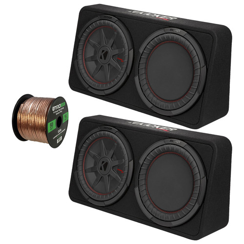 Pair (QTY 2) of Kicker CompRT 12" 1000 Watt Peak Power 2-Ohm Black Car Audio Dual Subwoofer Enclosure with Speaker Wire