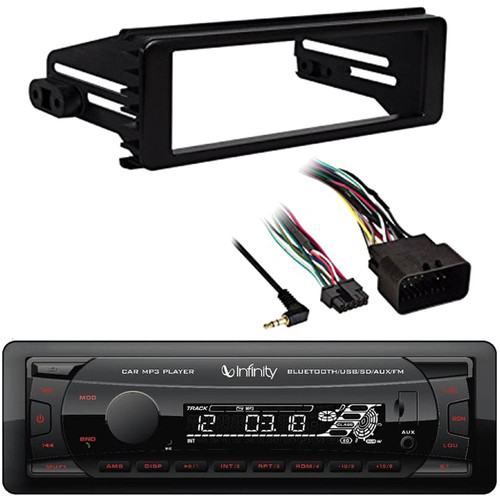 Infinity Alpha 100 Single DIN Bluetooth USB/AUX SD MP3 Player FM Radio Digital Media Receiver, Metra 99-9600 Single DIN Stereo Installation Kit for select 1998-2013 Harley Davidson Motorcycles