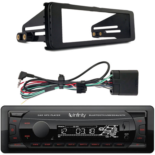 Infinity Alpha 100 Single DIN Bluetooth USB/AUX SD MP3 Player FM Radio Digital Media Receiver, Single-DIN Stereo Installation Kit Fits 1998-2013 Harley Davidson Motorcycles Models, HD Touring