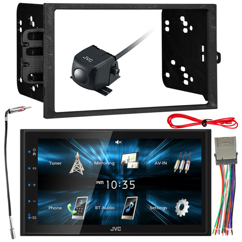JVC KWM 6.8" Touchscreen Double DIN Digital Media Bluetooth USB Stereo Receiver with Rear View Backup Camera, Dash Install Kit, Radio Wiring Harness, Antenna Adapter (Compatible with select GM models)
