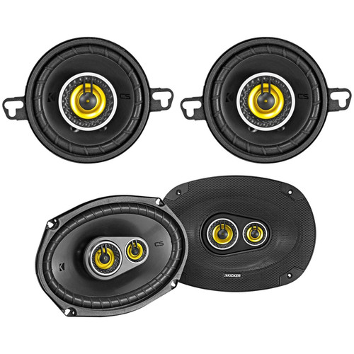 One Pair (QTY 2) of Kicker 46CSC6934 CS Series 6x9" 450 Watt Max Power Coaxial Car Audio Black Speakers, 2x Kicker 46CSC354 3.5" 90 Watt Max Power 4 Ohm 2-Way Coaxial Car Audio Speakers