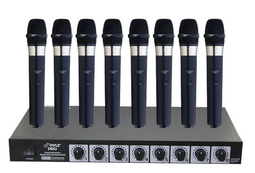 Pyle PDWM8400 8 Mic Professional Handheld VHF Wireless Microphone System