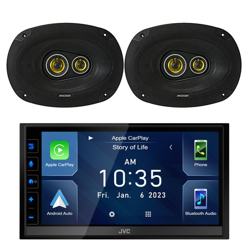 In-Dash 6.8" WVGA Touchscreen Double DIN Head Unit Bluetooth USB/HDMI HD Radio Digital Multimedia Receiver with 6x9" 450 Watt Peak Power 4 Ohm 3-Way Coaxial Automotive Car Audio Speakers (Pair)