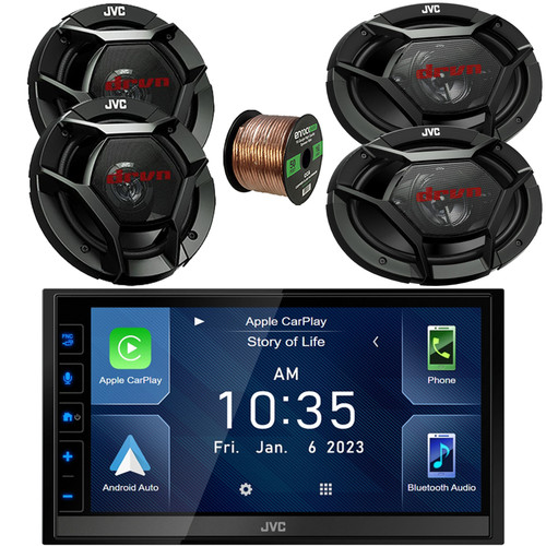 In-Dash 6.8" WVGA Touchscreen Double DIN Bluetooth USB/HDMI HD Radio Digital Media Receiver, 6.5" 300 Watt Max Power 2-Way Car Speakers (Pair), 6x9" 550 Watt Max Power 4-Way Speakers (Pair) w/Wire