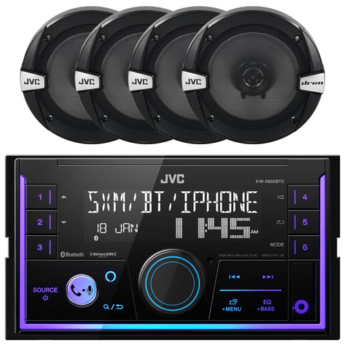 JVC KW-X850BTS Double DIN Bluetooth Mechless USB/AUX AM/FM Radio Digital Media Car Audio Stereo Receiver, 4x JVC CS-DR162 drvn DR Series 6.5" 300 Watt Max Power 2-Way Coaxial Automotive Speakers