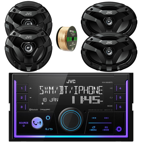 In-Dash Double DIN USB/AUX Bluetooth AM/FM Stereo Digital Media Car Radio Receiver, 2x 6.5" 300 Watt Max 2-Way Vehicle Audio Speakers, 2x 6x9" 400 Watt Max 2-Way Automotive Audio Speakers with Wire