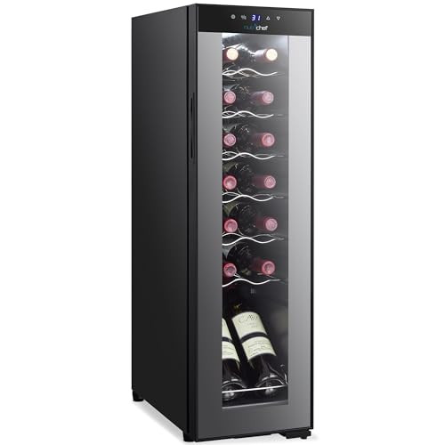 NutriChef PKCWC140 Single-Zone Wine Cooler Refrigerator Cellar, Digital Touch Button Control with Air Tight Seal (14 Bottle Storage Capacity) - Black