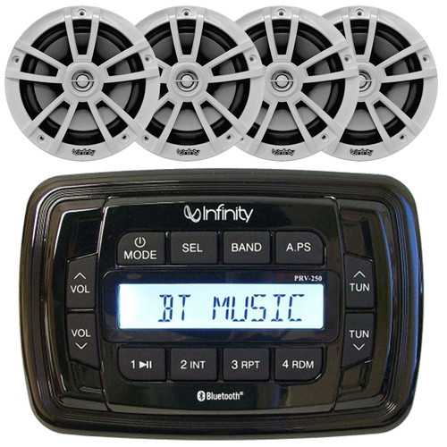 Infinity PRV250 Marine Bluetooth USB/AUX AM/FM Radio Digital Media Stereo Receiver, 4x Infinity Reference 622MW 6.5" 225 Watt Max Power High-Performance 2-Way Boat Speakers