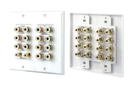 PyleHome PHIW71 7.1White Wall Plate 14 Post Binding Banana Plug +Dual RCA Subwoofer Posts