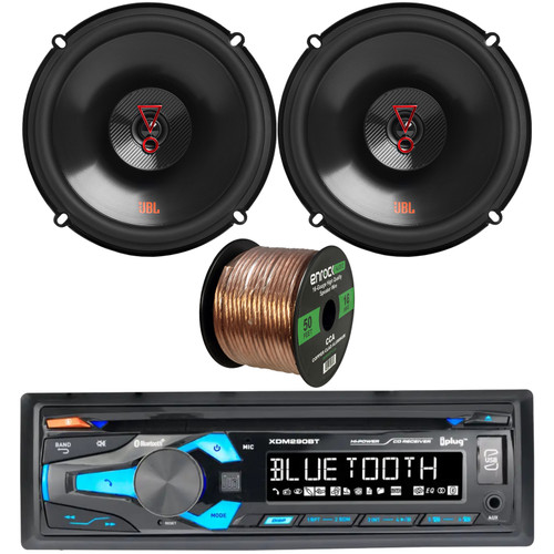 Dual Electronics XDM290BT Single DIN In-Dash CD Bluetooth MP3 AUX USB AM/FM Radio Stereo Receiver Bundled With 2x JBL Stage3 627 6.5" 2-Way 225 Watt Max Power Coaxial Car Audio Speakers + Speaker Wire