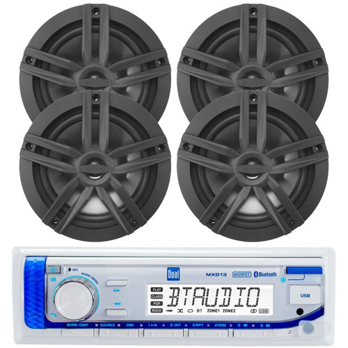 Dual Electronics MXD13 in-Dash Marine USB Bluetooth AM/FM Stereo Digital Media Receiver, 4x 6.5" 180 Watt Peak Power 2-Way Boat Audio Speakers (Black)