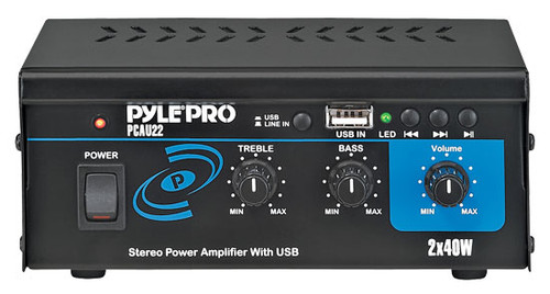 Pyle PCAU22 Mini 2x40 Watt Stereo Power Amplifier w/ USB Input Amp