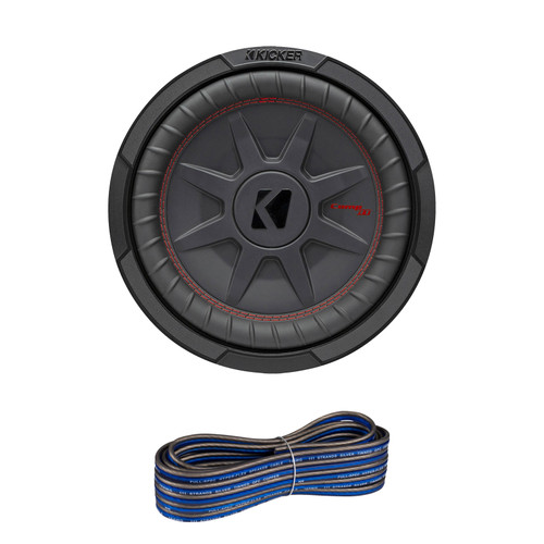 Kicker 10" 800 Watt Peak Power 2-Ohm DVC Ultra-Thin Car Audio Subwoofer with 16 Gauge 50 feet Wire