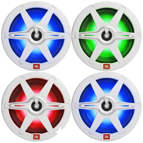 Two Pairs (QTY 4) Of JBL Club 82 8" OEM Replacement 450 Watt Max Power 2-Way High-Performance Marine Speakers with RGB Illumination (White and Gray Grilles)