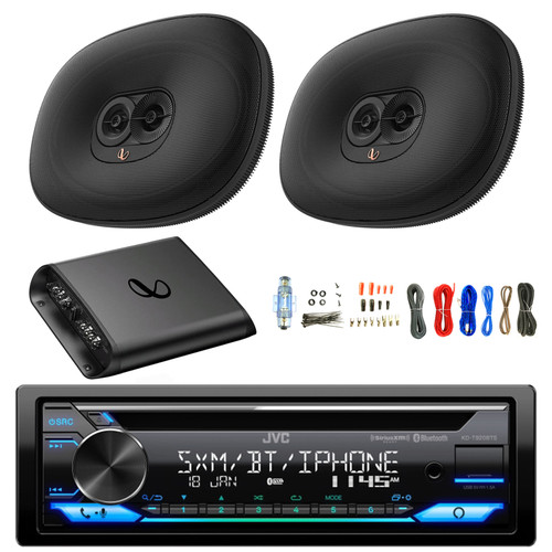 JVC KD-T920BTS Single DIN USB AUX Bluetooth AM/FM Radio CD Player   Receiver, 2x 6x9" 180 Watt Max 3-Way Multi-Element Car Audio Speakers, 2-Channel Amplifier w/Wiring Install Kit
