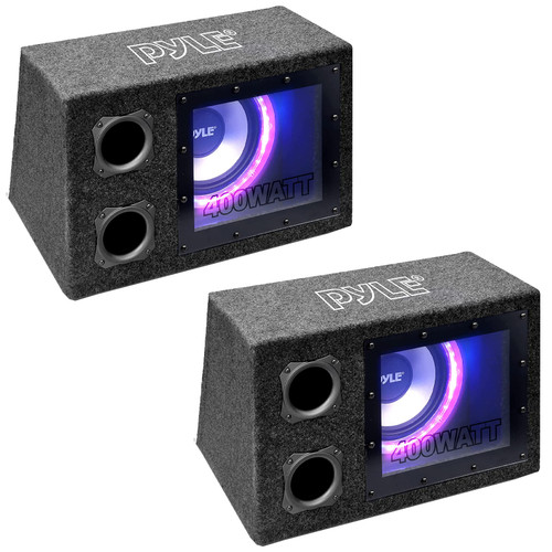 One Pair (QTY 2) Of Pyle PLBNPS18 8" Single Series 400 Watt Max Power Rear Vented LED Subwoofer Enclosure w/Remote