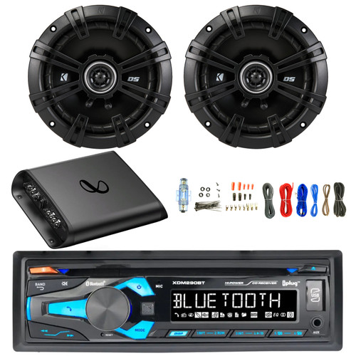 Dual In-Dash AUX USB Bluetooth AM/FM Radio MP3 CD Stereo Receiver, 2x 6.5" 240 Watt Max 2-Way Car Audio Speakers, 2-Channel Amplifier with Wiring Install Kit