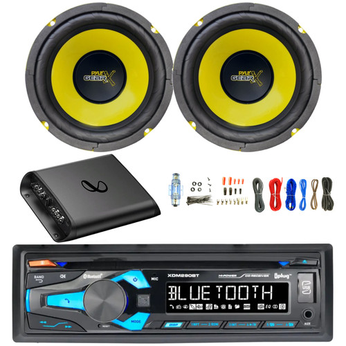 Dual In-Dash USB Bluetooth AM/FM Radio MP3 CD Stereo Receiver, 2x 6.5'' 300 Watt Max Mid Bass Woofer Speaker, 2-Channel Amplifier w/Wiring Install Kit
