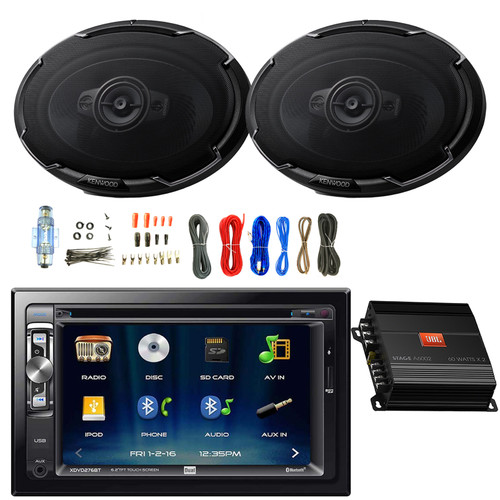 Dual XDVD276BT Double DIN 6.2" LCD Touchscreen USB/AUX Bluetooth DVD Stereo Car Receiver, 2x 6x9" 180 Watt Max 3-Way Multi-Element Audio Speakers, 2-Channel Amplifier w/Wiring Install Kit