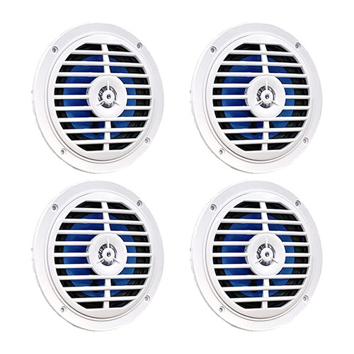 2 Pair (Qty 4) of Pyle PLMR57W 5.25" 100 Watt Max Marine Dual Cone Full Range Speakers (White)