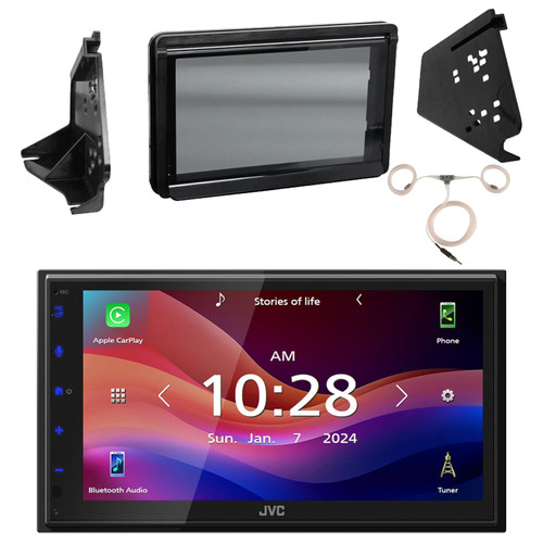 JVC KWM595BT Double DIN 6.8" Touchscreen USB Bluetooth AM/FM Radio Digital Media Receiver, Antenna, Stereo Install Dash Kit for Polaris Slingshot 2015-Up