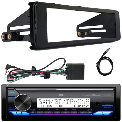 JVC KD-X38MBS Single DIN Marine MotorSports Bluetooth USB/AUX LED Illumination AM/FM Radio SiriusXM Ready Stereo Receiver W/Single-DIN Stereo Installation Kit, 22" Radio Antenna (Fits 1998-2013 HD)