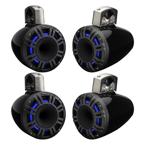 2 Pair (Qty 4) of Kicker KMTCXL65 6.5" 300 Watt Peak Multicolor LED Marine Horn-Loaded Compression Driver (HLCD) Tower Speakers (Black)