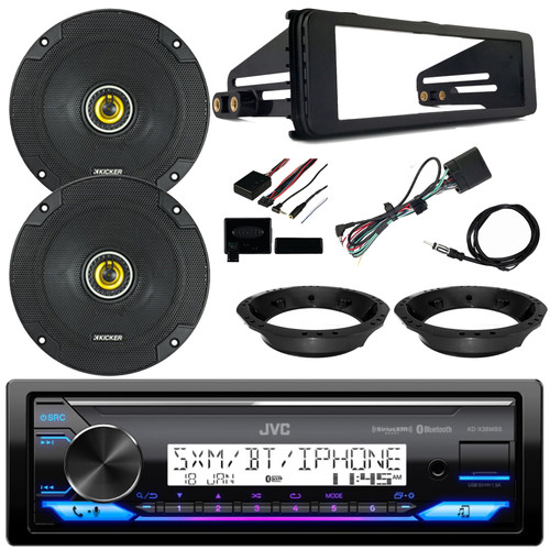 JVC KD-X38MBS Single DIN Marine Bluetooth USB/AUX LED AM/FM Radio SiriusXM Ready Stereo Receiver w/Install Kit, 2x 6.5" 300W Max Speakers w/Adapters, Steering Wheel Control Interface, Radio Antenna