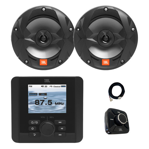 JBL JAM5000N Marine Gauge Hole Mount USB Bluetooth AM/FM/WeatherBand Radio Receiver with Wired Remote, Extension Cable, 2x 6.5" 225 Watt Max Power 2-Way Multi-Element Boat Audio Speakers