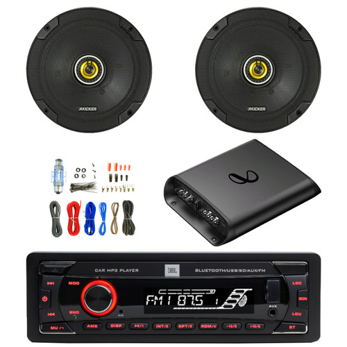 JBL Celebrity100 Single-DIN Bluetooth FM Radio USB/AUX SD/MP3 Cars High Power Mechless Stereo Receiver, 2x 6.75" 300W Max Power Coaxial 2-Way Automotive Speakers, 2-Channel Class AB Amplifier W/Kit