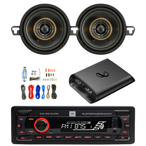 JBL Celebrity100 Single-DIN Bluetooth FM Radio USB/AUX SD/MP3 Cars High Power Mechless Stereo Receiver, 2x 3.5" 100W Max Power Coaxial 2-Way Automotive Speakers, 2-Channel Class AB Amplifier W/Kit